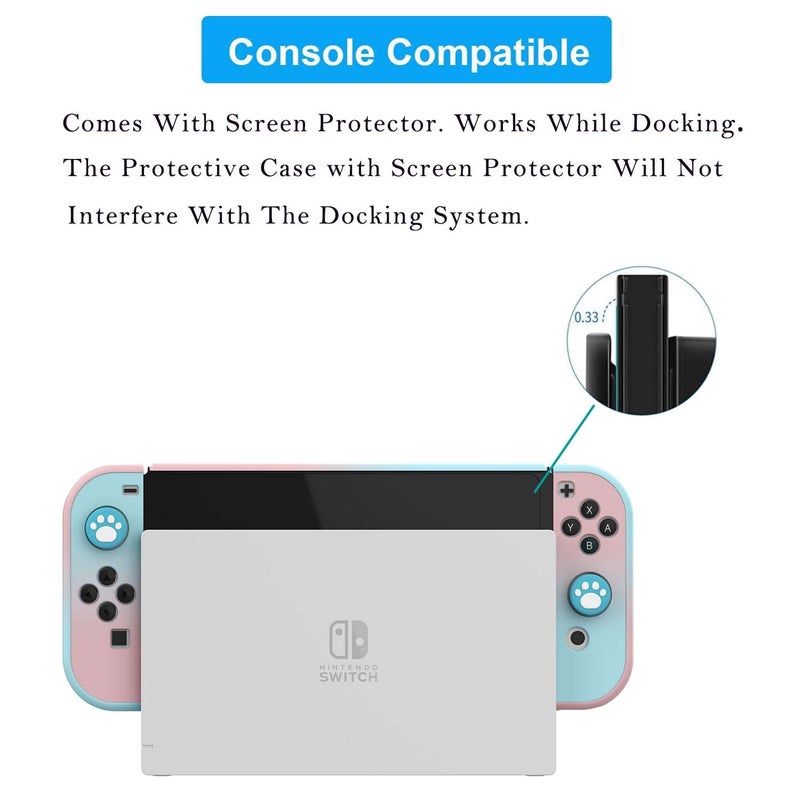 COMCOOL Dockable Case for Nintendo Switch Oled - [9 FT Military Grade Drop Protection] [with Tempered Glass Screen Protector and Thumb Grips] Protective Cover for Nintendo Switch Oled - Pink Blue - Image 3
